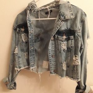 Cropped Ripped Denim Jacket